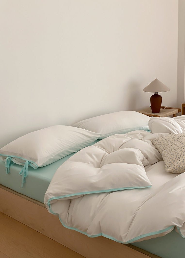 Evangeline Pastel Bow Tie Twill Bedding Set / White