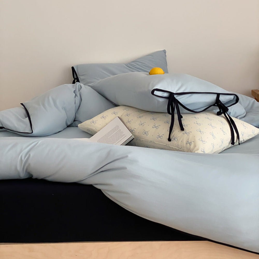 Evangeline Pastel Bow Tie Twill Bedding Set / White