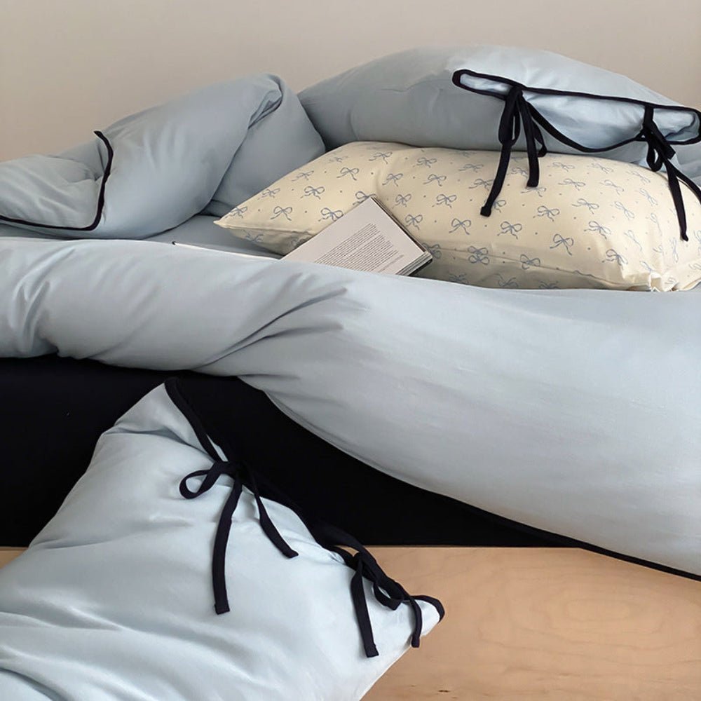 Evangeline Pastel Bow Tie Twill Bedding Set / White