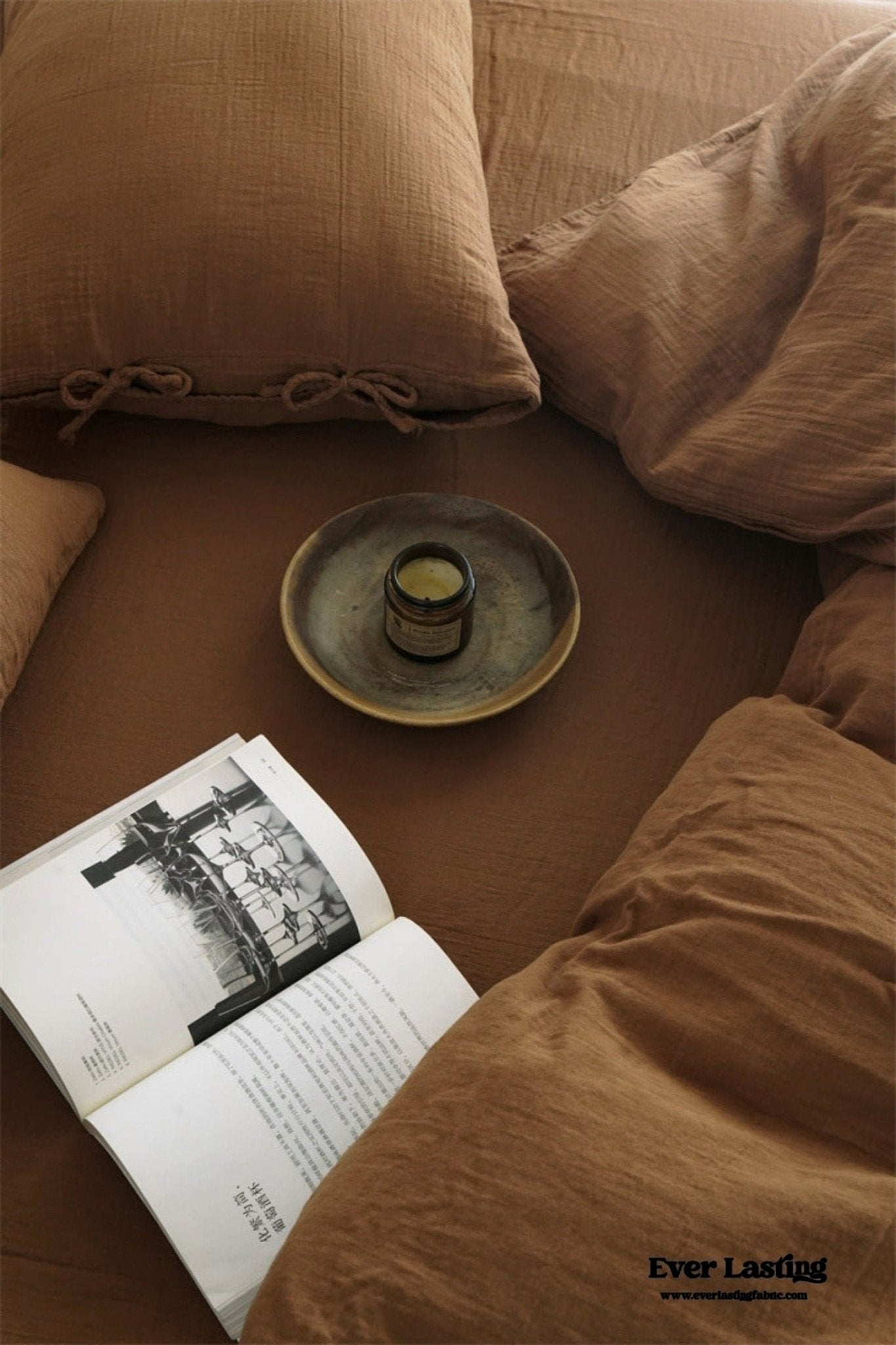 Evelyn Retro Double Gauze Bedding Set / Chestnut Brown