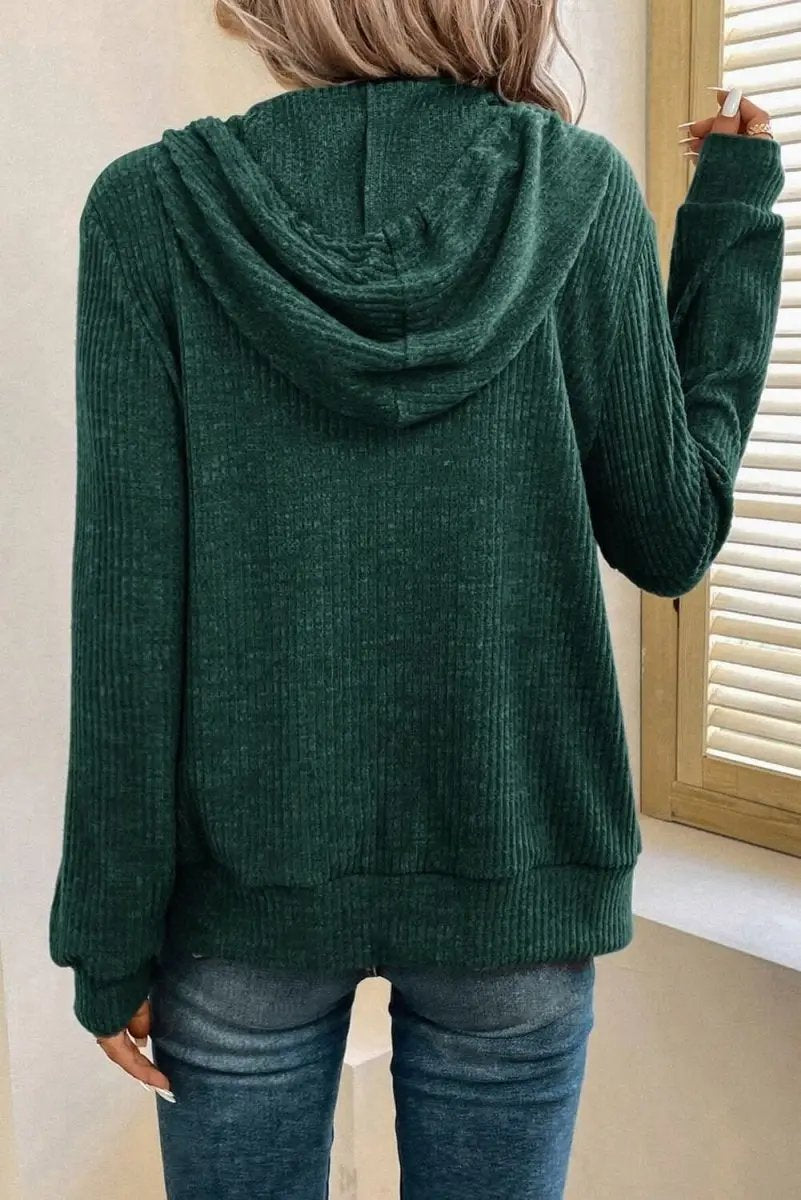 Jackets Love Salve Ribbed Green Hoodie Daily Wear Women's Zip-Up Drawstring Casual