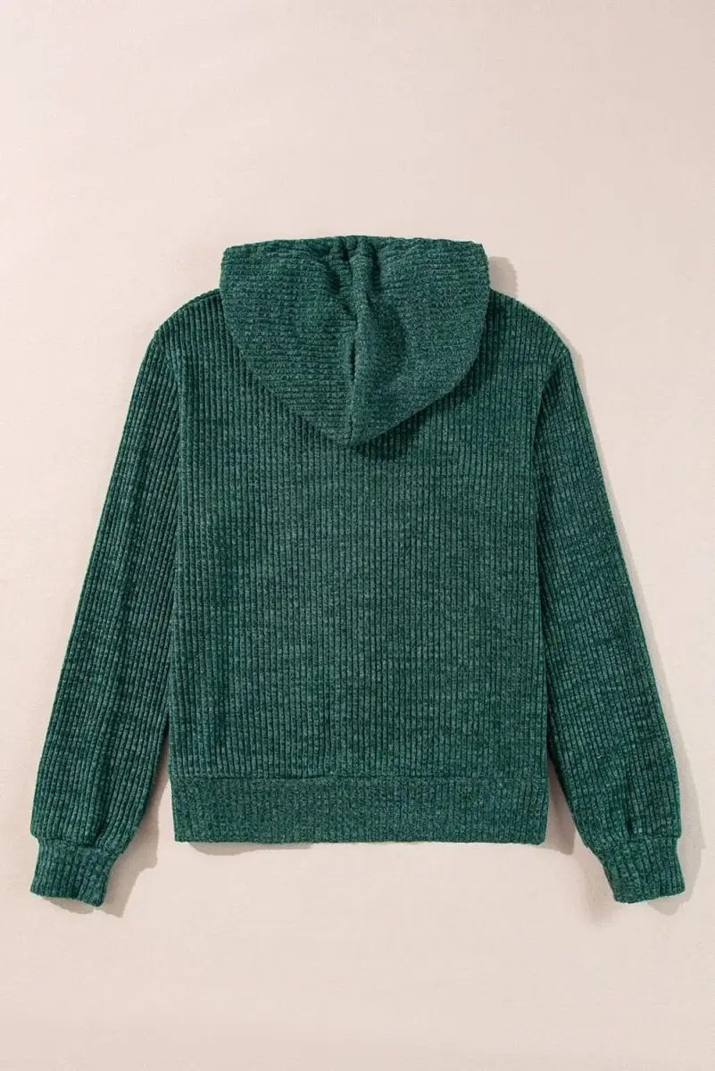 Jackets Love Salve Ribbed Green Hoodie Daily Wear Women's Zip-Up Drawstring Casual