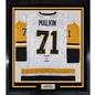Framed Autographed/Signed Evgeni Malkin 35x39 Pittsburgh White Hockey Jersey Beckett BAS COA