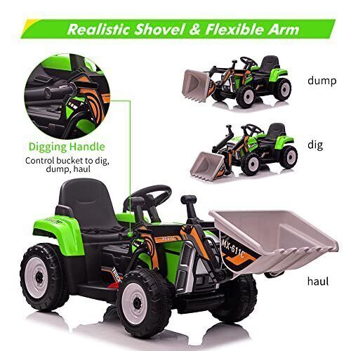 Excavate Fun with Our 12V Electric Ride-On Digger Truck for Kids - 3 Speeds, 7-LED Lights