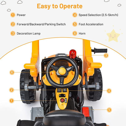 Excavator Truck Battery-Powered Playset for Kids - 12V Construction Vehicle Ride-On