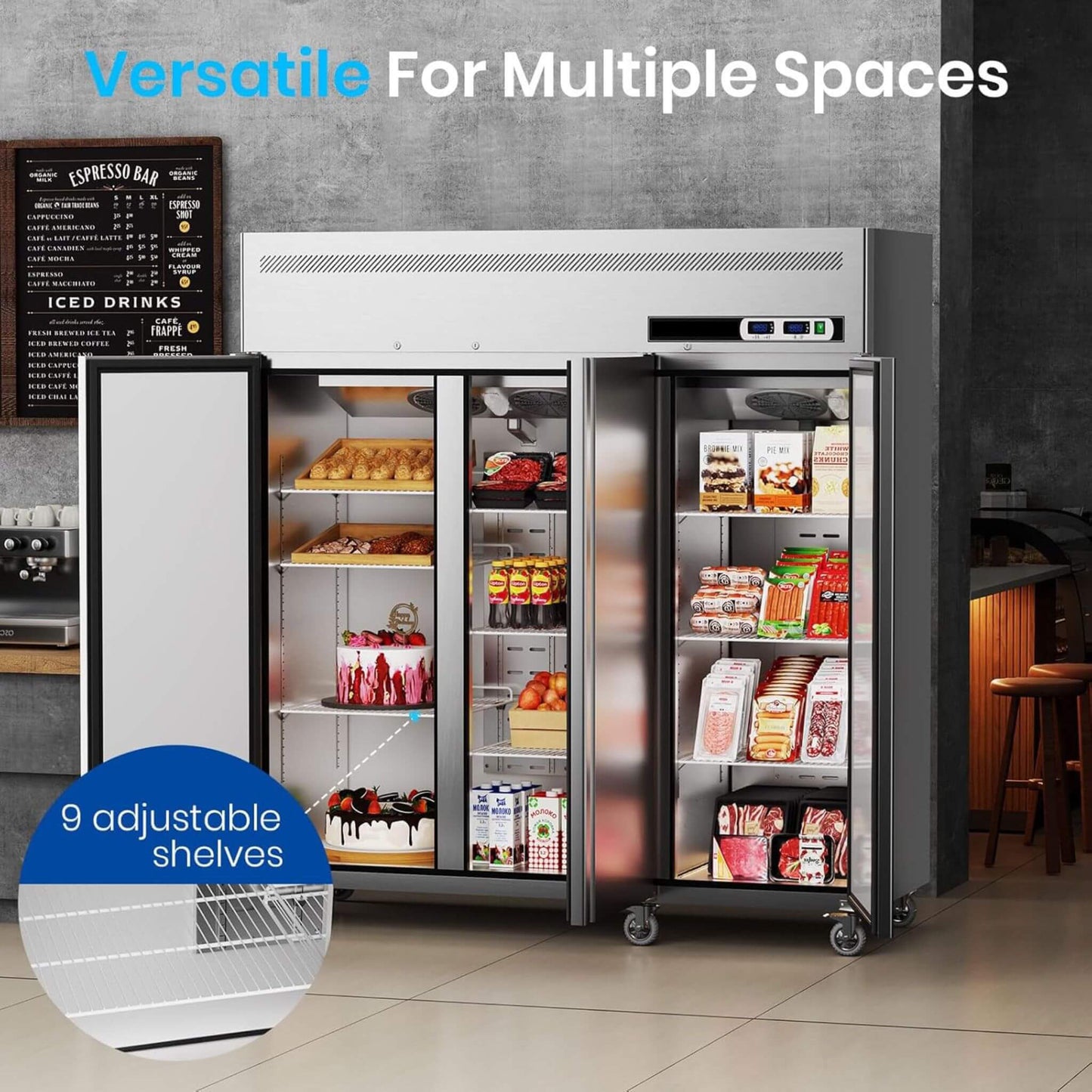 Extra-Large 72-Inch 54 Cu.Ft Commercial 3-Door Upright Reach-In Freezer Refrigerator Combo With Wheels (SAK68325)