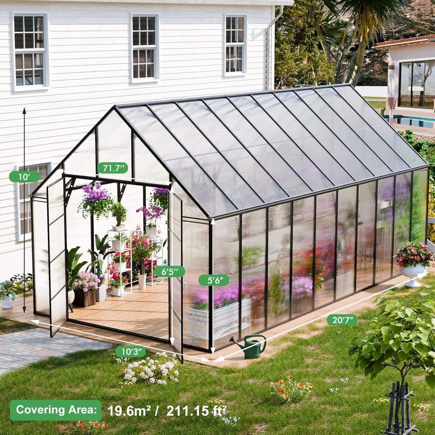 [10X20FT] Extra-Large Heavy-Duty Outdoor Backyard Greenhouse With Adjustable Roof Vents, 4MM (SAK59482)