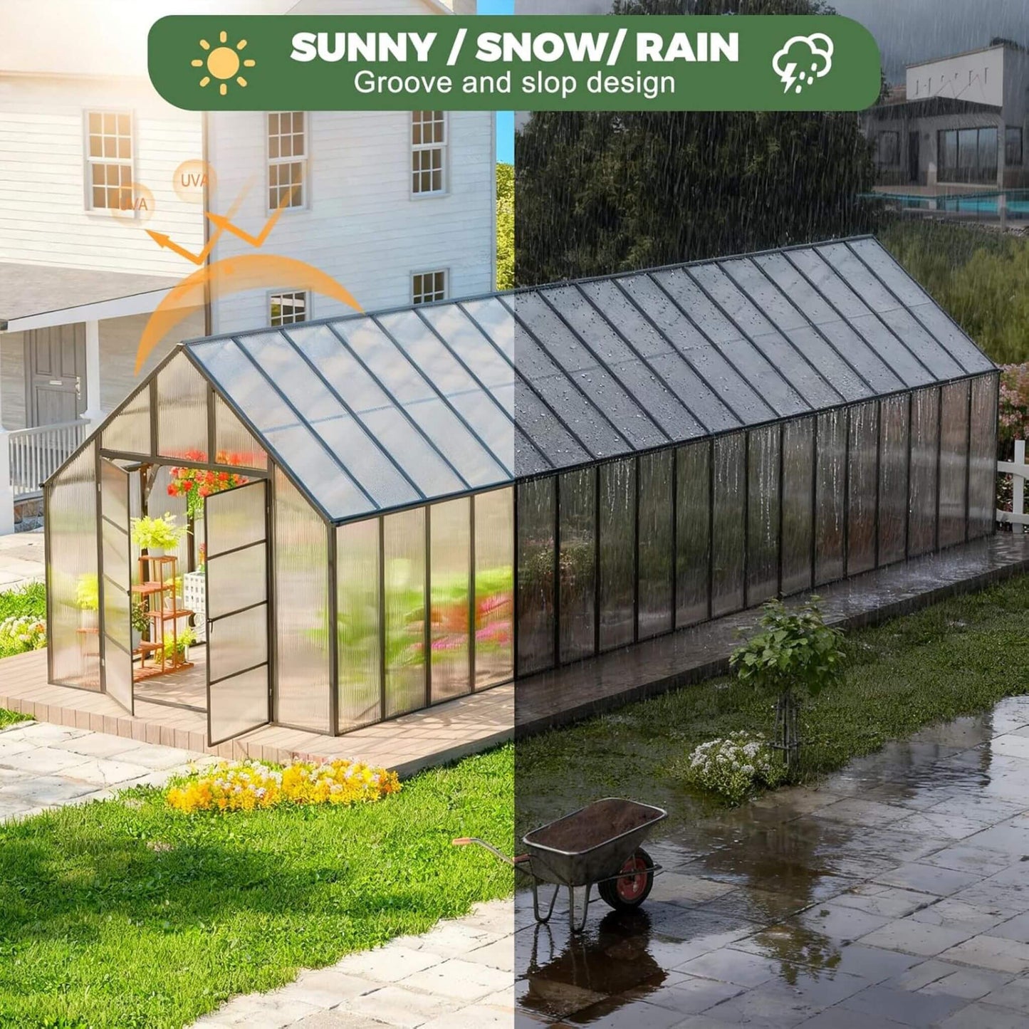 [10X36FT] Extra-Large Heavy-Duty Outdoor Walk-In Greenhouse With Adjustable Roof Vents, 4MM (SAK26174)
