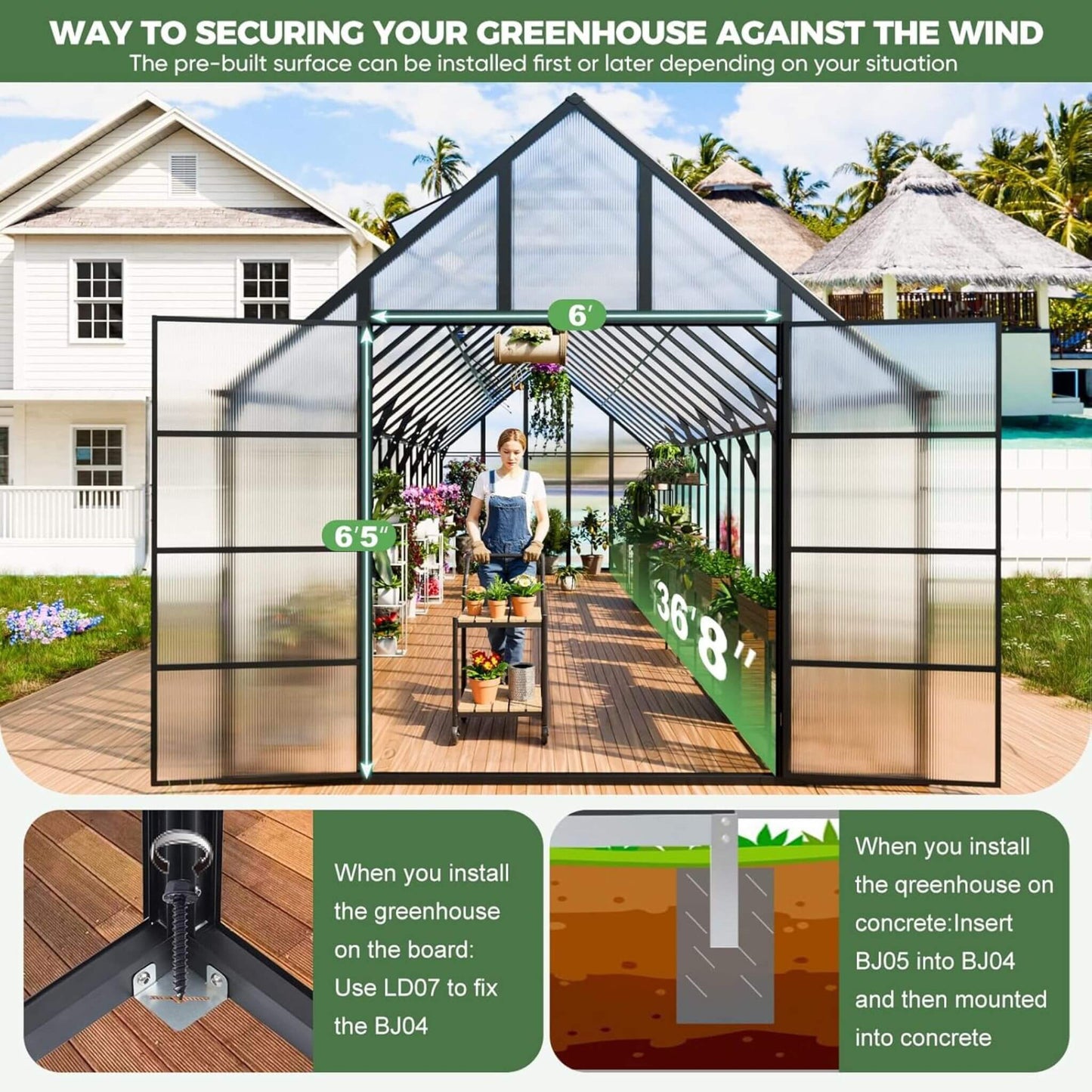 [10X36FT] Extra-Large Heavy-Duty Outdoor Walk-In Greenhouse With Adjustable Roof Vents, 4MM (SAK26174)
