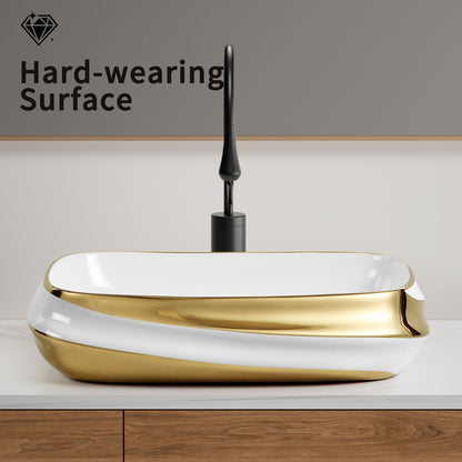 Vessel Sink Above Counter Vanity Basin - Gold / White / Milk White