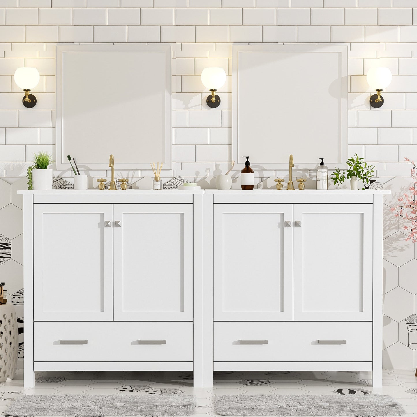 60" White Bathroom Vanity Set