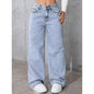 Draped Floor-length Black Straight-leg Jeans