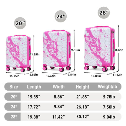 3-Piece Spinner Wheel Luggage Set (20"/24"/28") in Pink