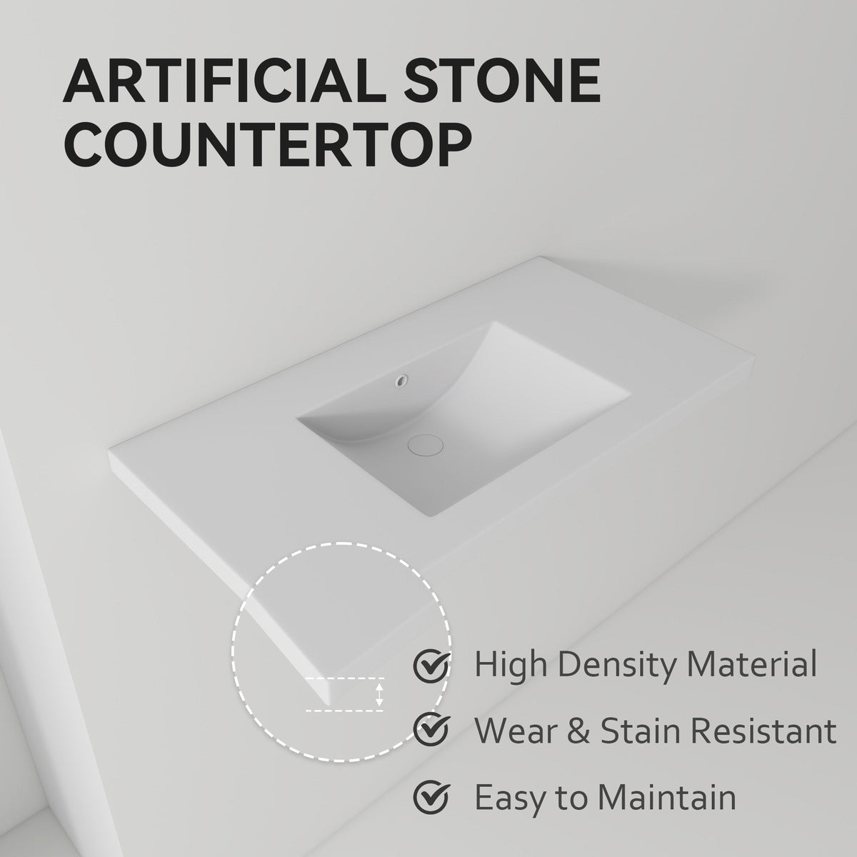 36" Ceramic Basin Sink, 0.8" Ultra-Thin Profile