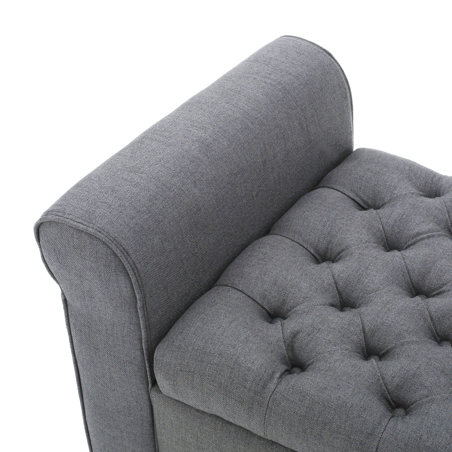 Hayes Contemporary Armed Storage Bench with Rolled Arms and Button Tufting