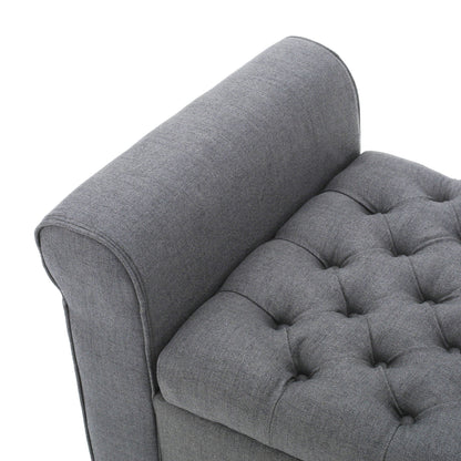 Hayes Contemporary Armed Storage Bench with Rolled Arms and Button Tufting