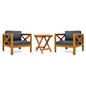 Patio Conversation Set with Foldable Acacia Wood Table and Cushioned Armchairs
