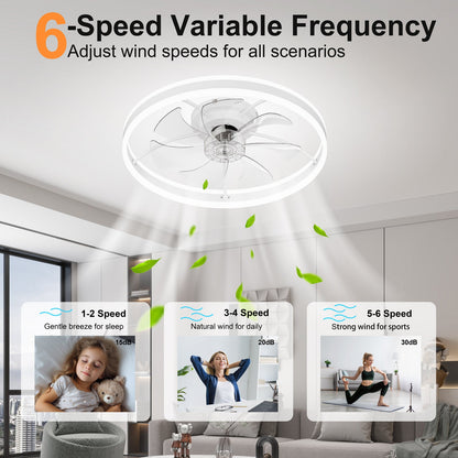 23.6 Inch Ceiling Fan with Light, Quiet DC Motor, Dimmable 3-Color LED
