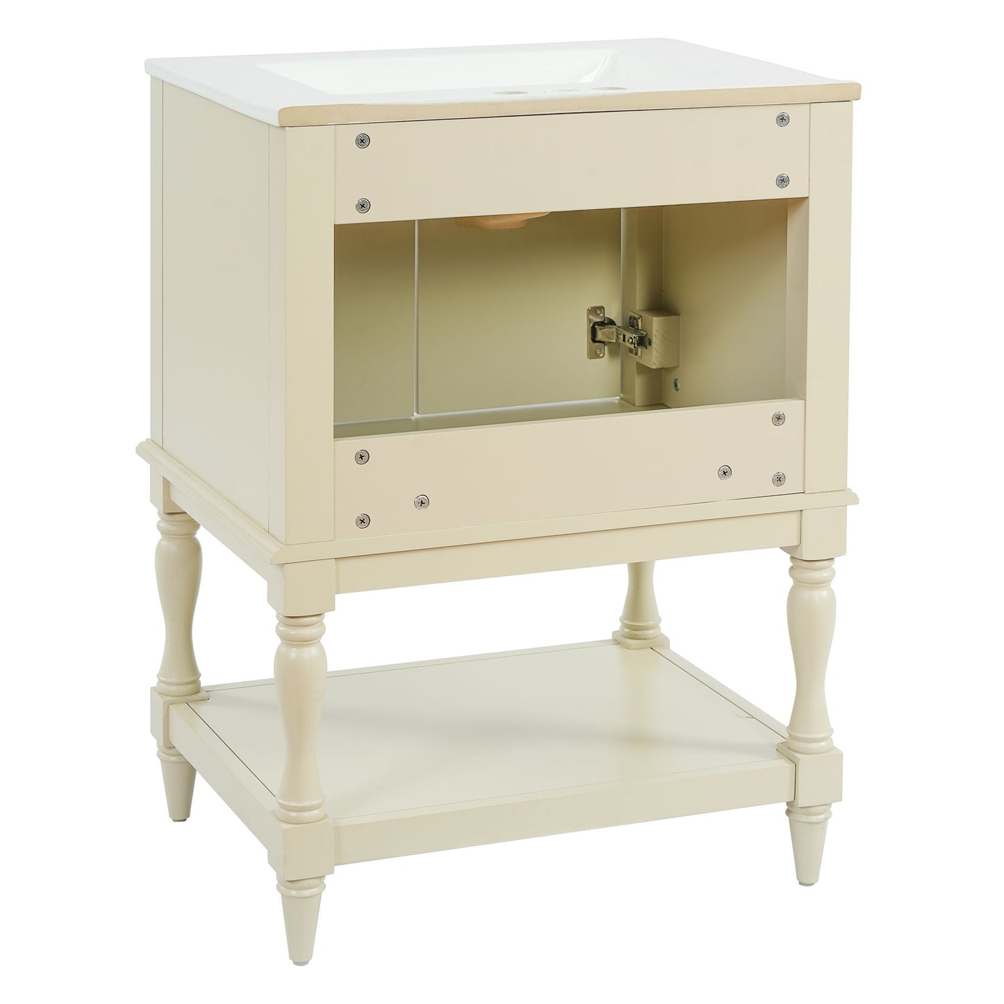 Modern Bathroom Vanity With Sink, Rectangular Cabinet With Open Shelf And Closed Storage