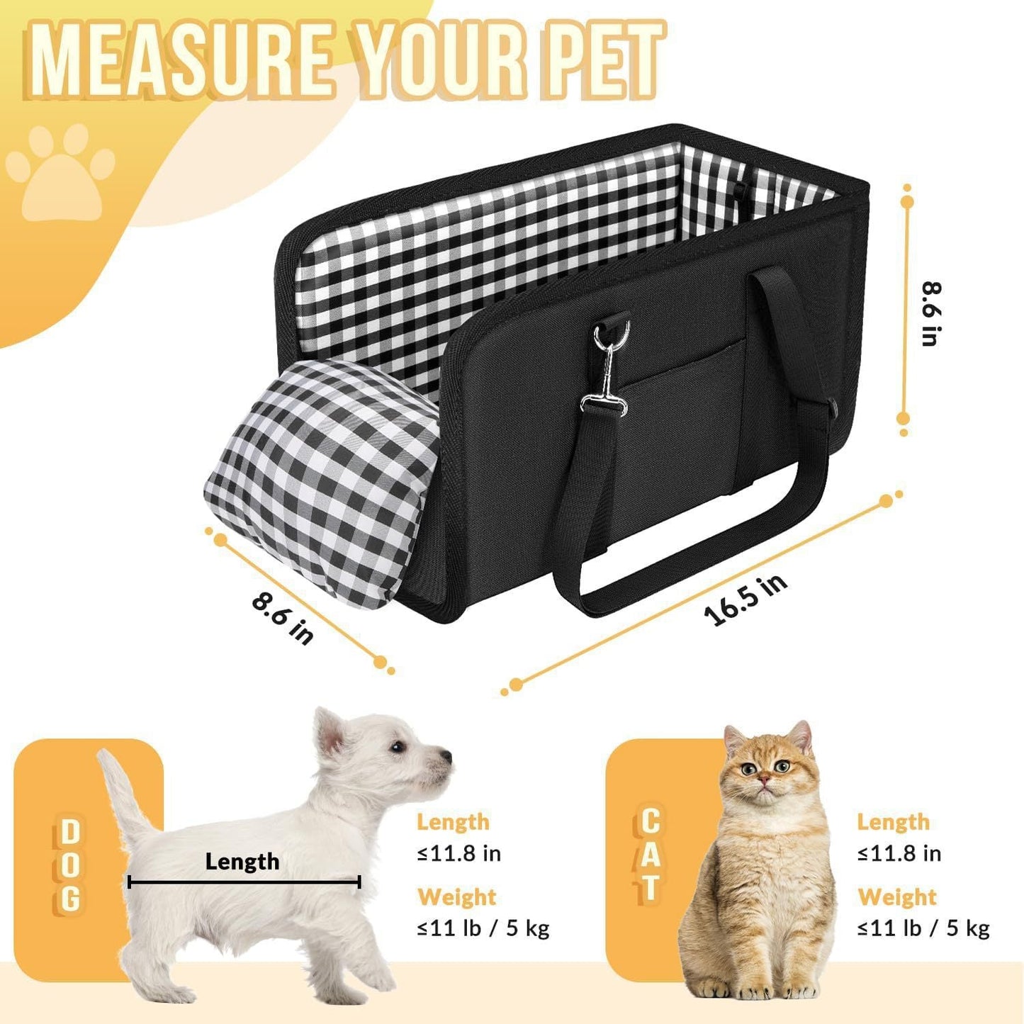 Dog Car Seat Console Booster 11lbs Anti-collapse Center Seat With Soft Cushion & Safety Belt. Portable Carrier For Small Pets. Fits Car Console