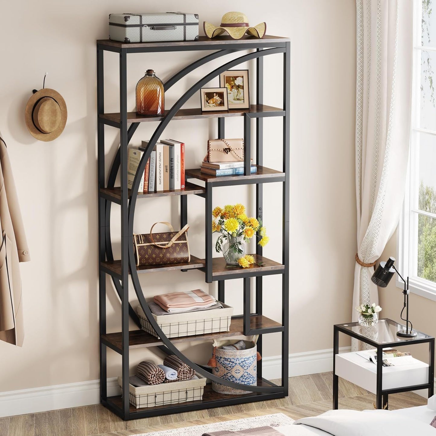5 Tier Etagere Bookshelf With 8 Open Shelves Organizer For Living Room