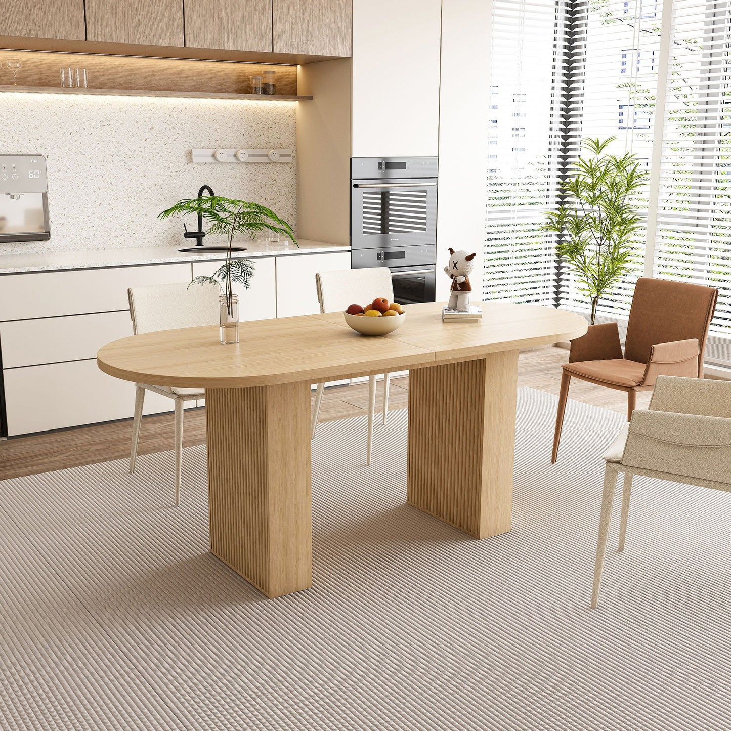 Oval Dining Table With Wood Strip Base