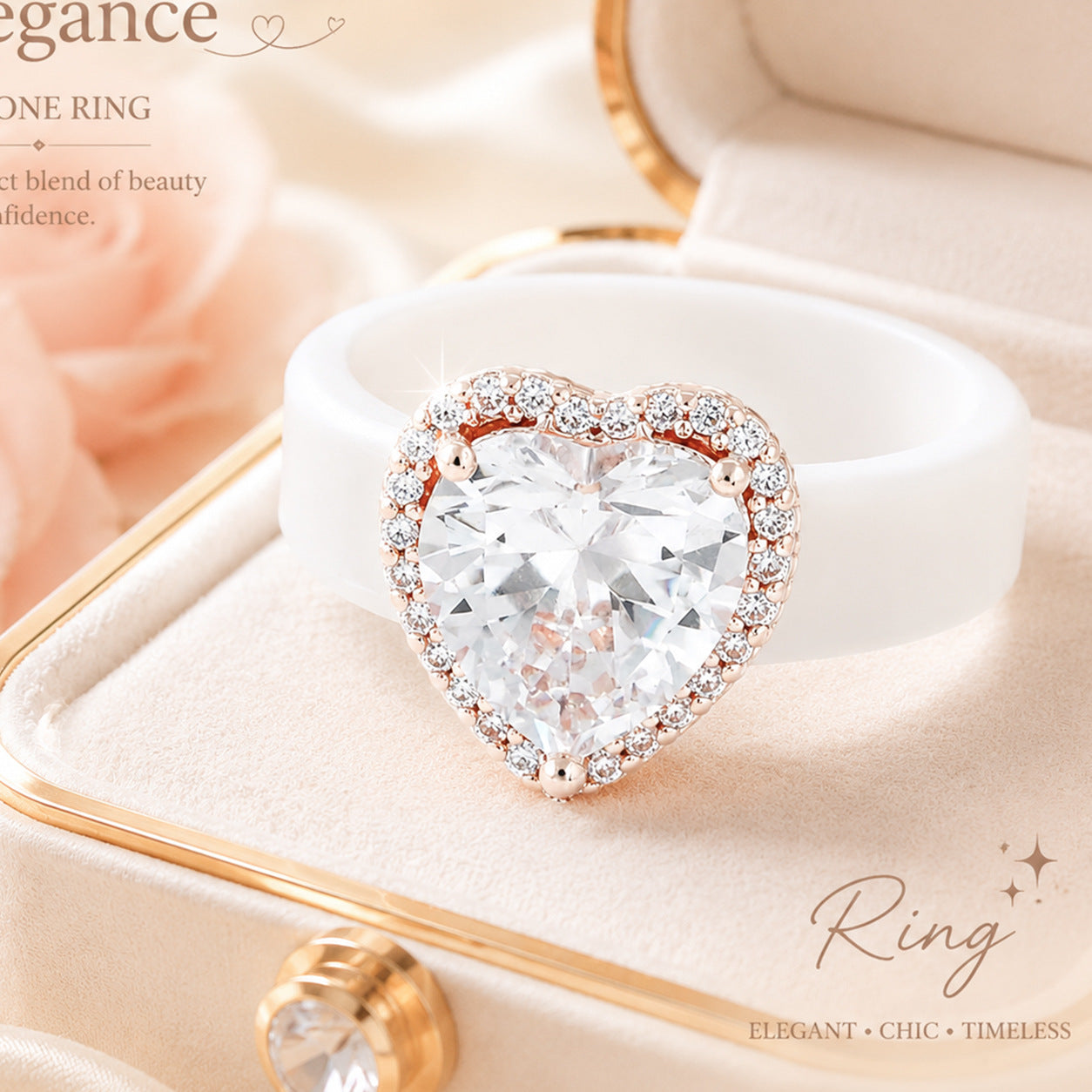 Silicone-inlaid Heart-shaped Zircon Ring