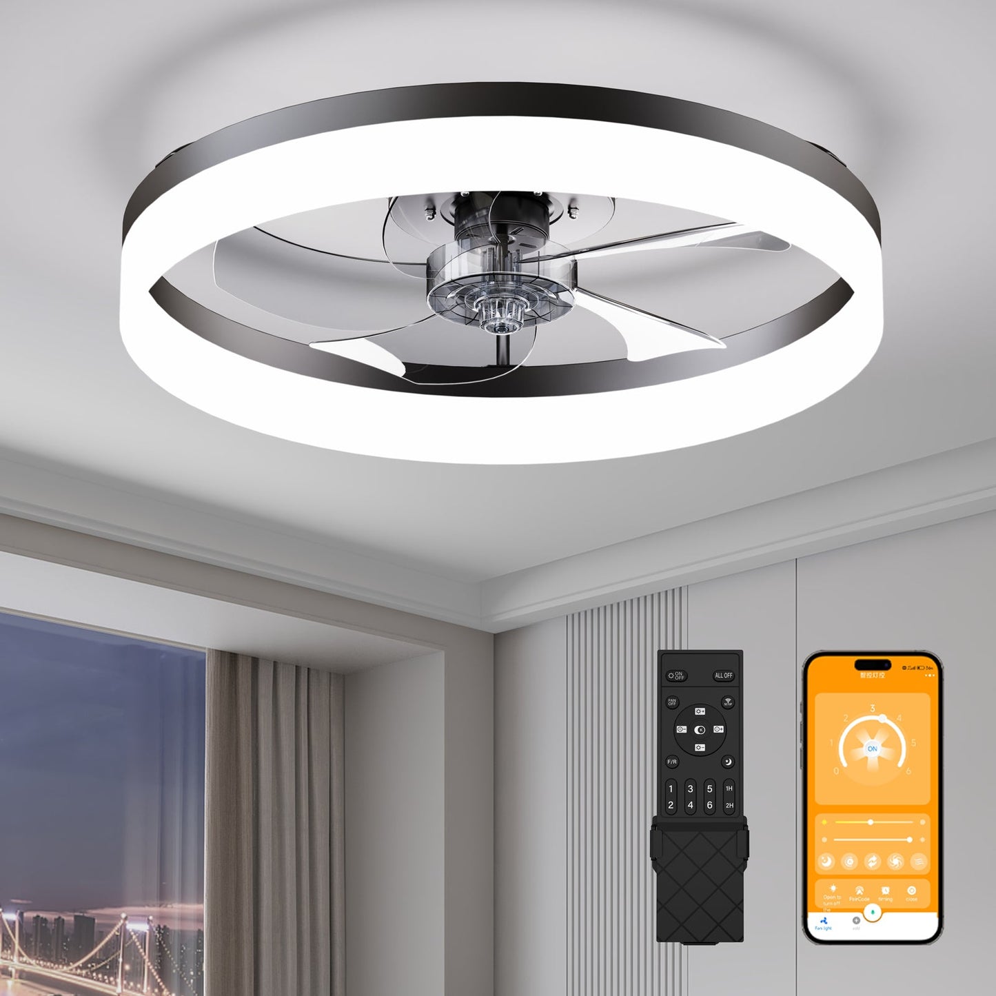 19.7" LED Ceiling Fan Light with Remote & App Control