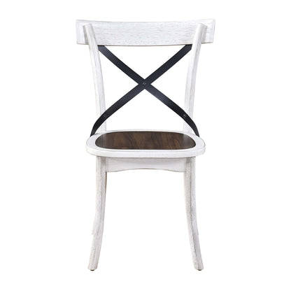 2 Pieces Set Dining Side Chair Rustic Modern Farmhouse Design Retro Design With Metal X Design - Antique Dark Oak / Antique White