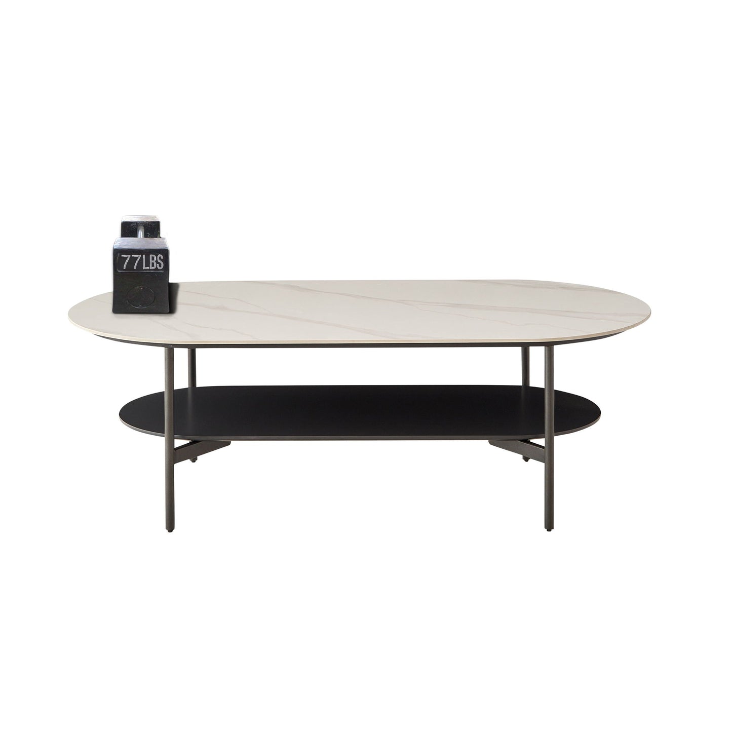 Contemporary Coffee Table Sintered Stone Surface With Ceramic Finish Double Layer Design Base Matte Shelf Modern Living Room Center Table - White / Gray