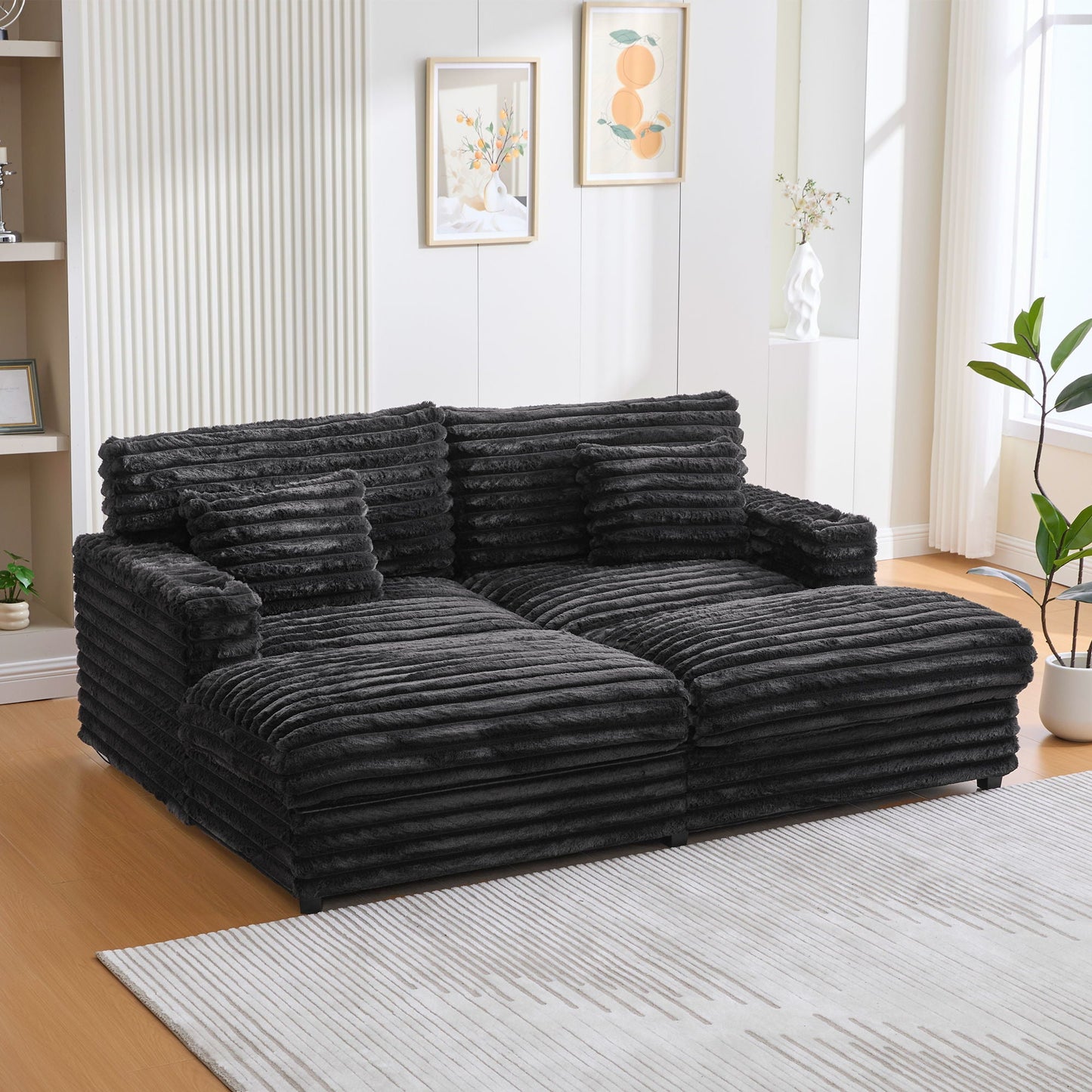 Oversized Double Chaise Lounge Sofa Bed With USB Ports And Cup Holders