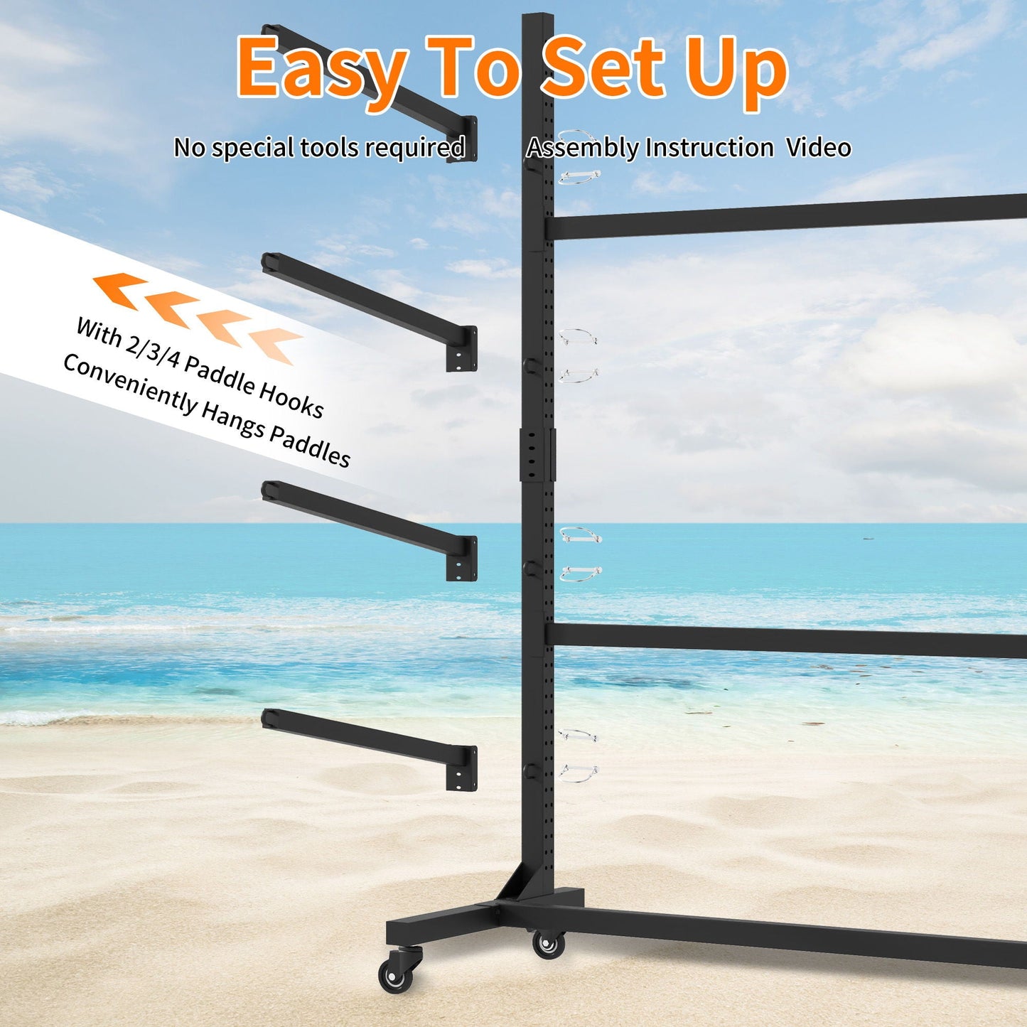 Freestanding Kayak Storage Rack With Lockable Wheels For Kayak, Canoe, Sup & Surfboard