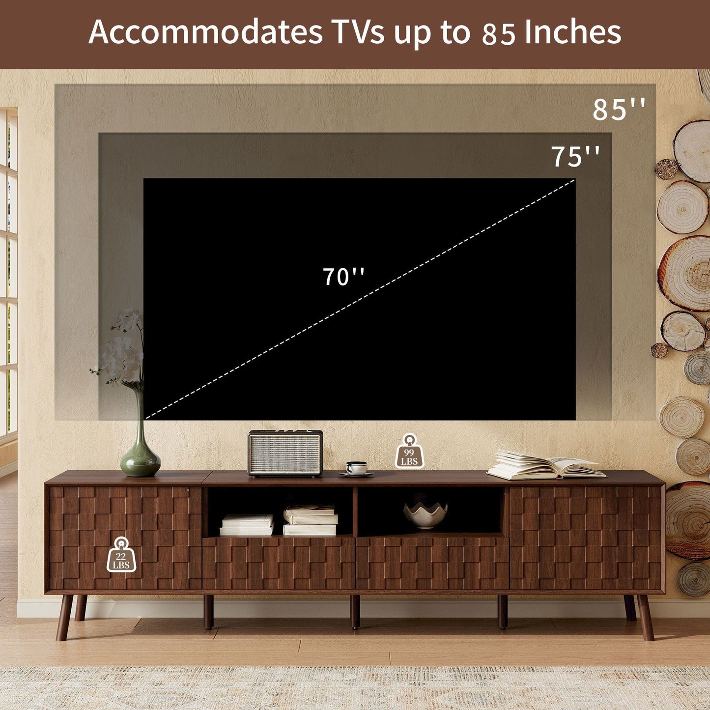 TV Stand With Drawers And Cable Management - Walnut