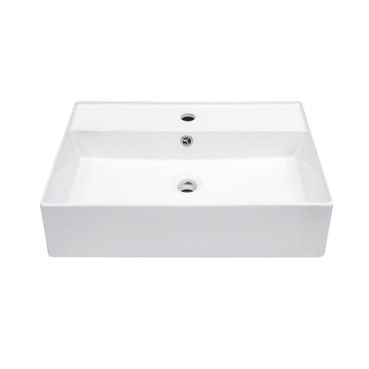 Modern Ceramic Rectangular Wall Mounted Bathroom Sink With Faucet Hole & Overflow