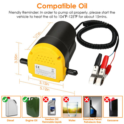 12V Oil Change Pump 60W Oil Diesel Fluid Extractor Electric Suction Transfer Extractor Oil Quick Changer for Boat, Tubes, Truck, RV, ATV