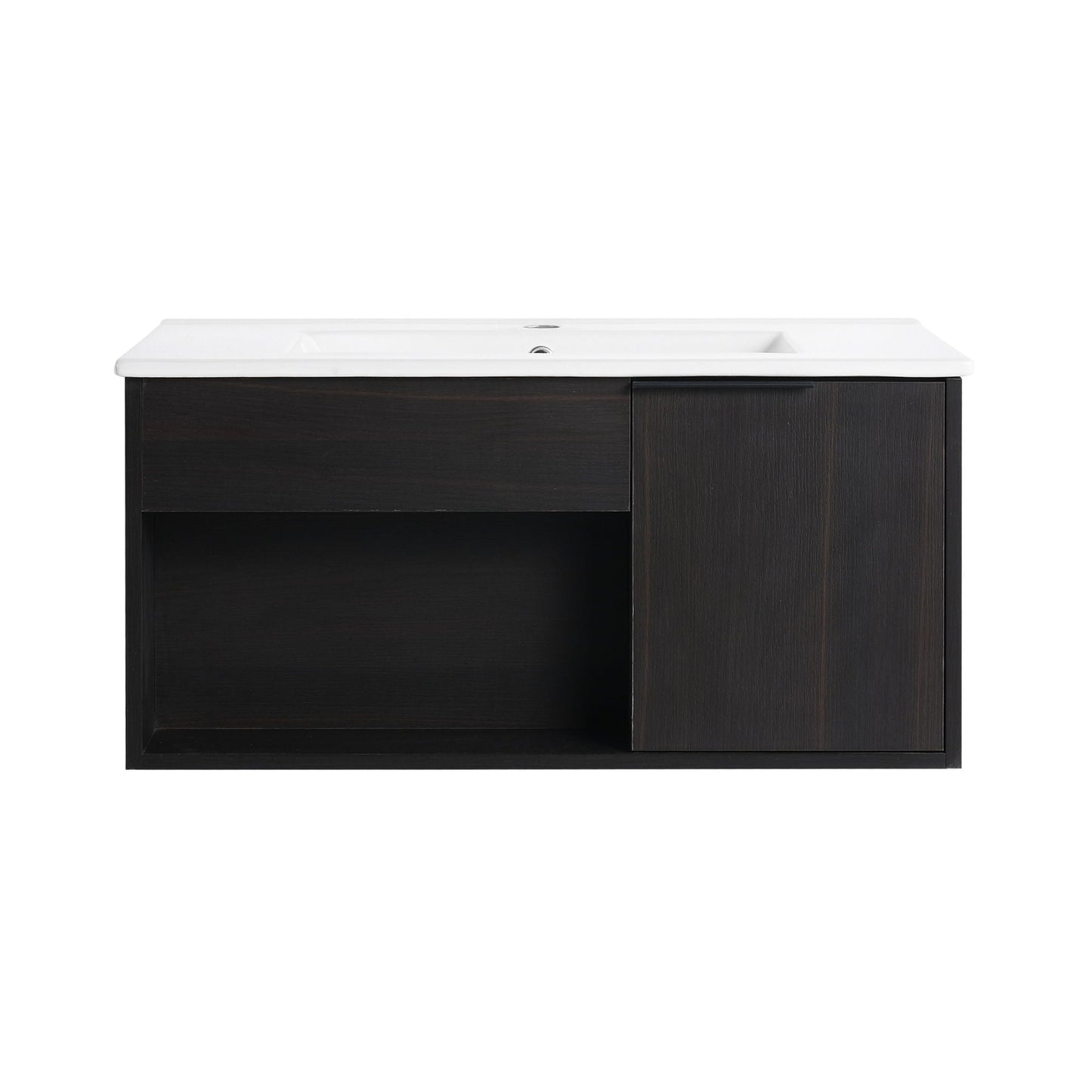 Wall Mounted Floating Bathroom Vanity With Open Shelf & Soft Close Door