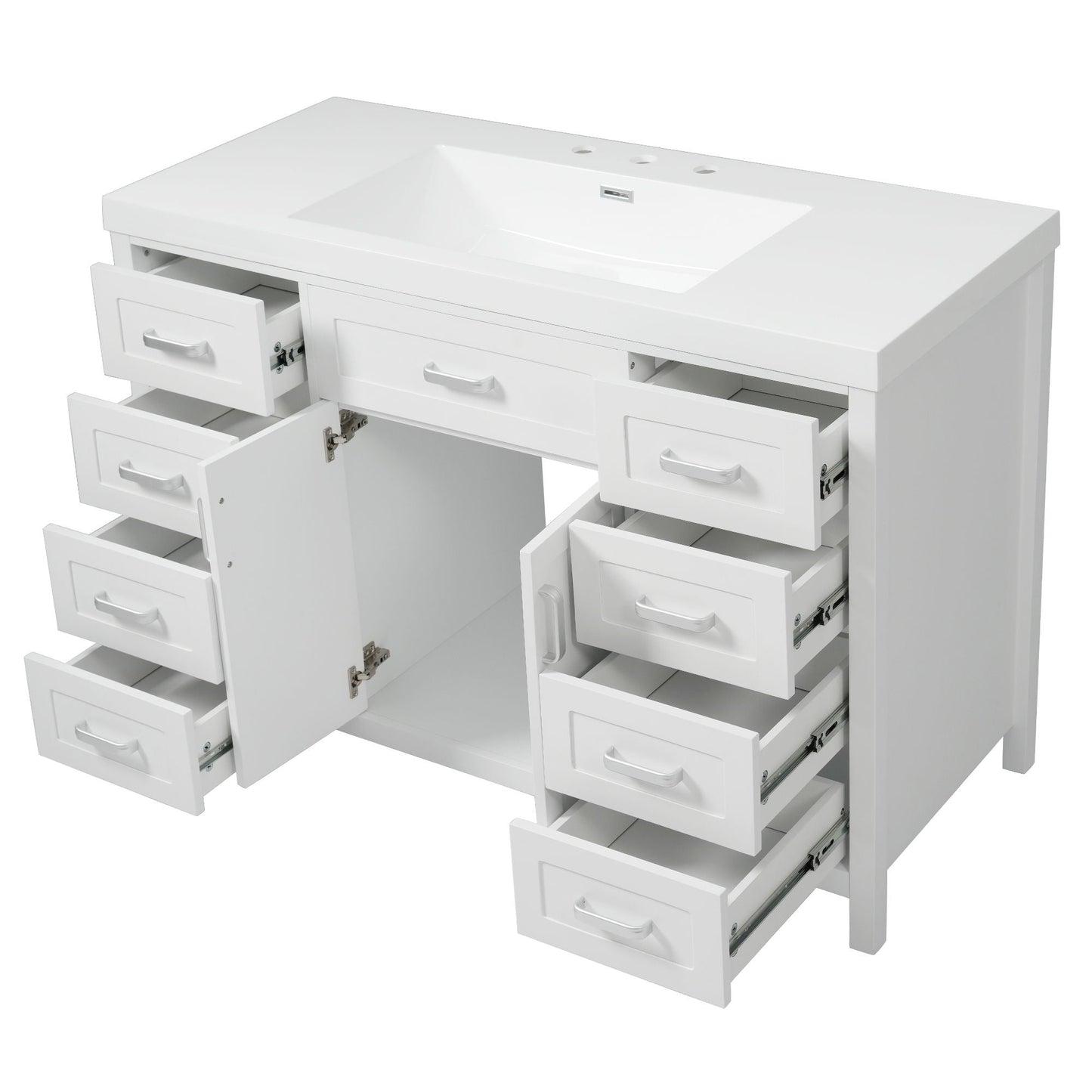 Bathroom Vanity With Sink, 2 Doors & 8 Drawers, Soft Close System