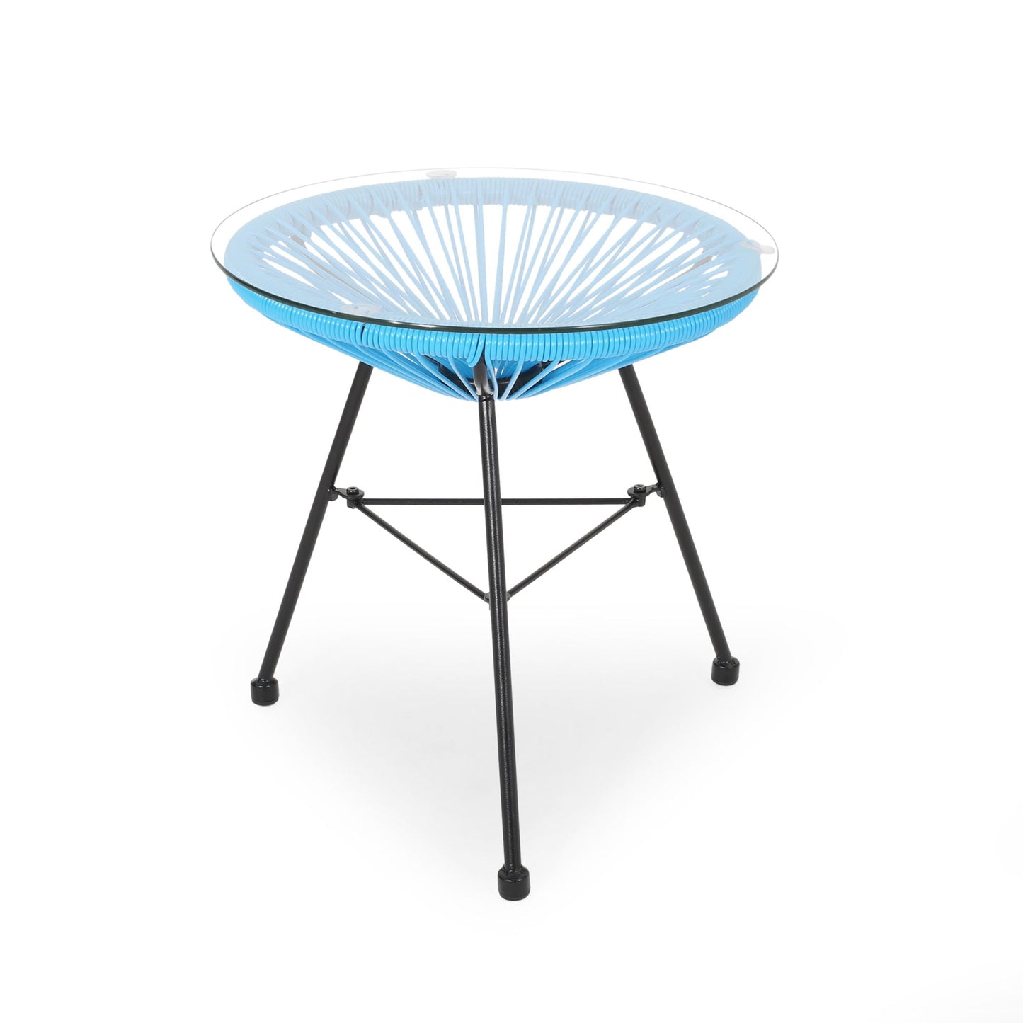 Nusa Modern Rattan Side Table With Tempered Glass Top