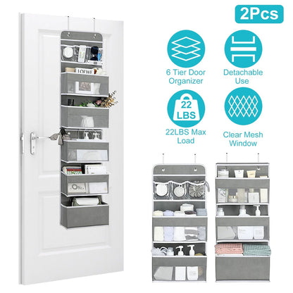 2Pcs Over The Door Organizer 6 Tier Hanging Basket Detachable Behind Door Hanging Pantry Tilt-Resistant for Bathroom Bedroom