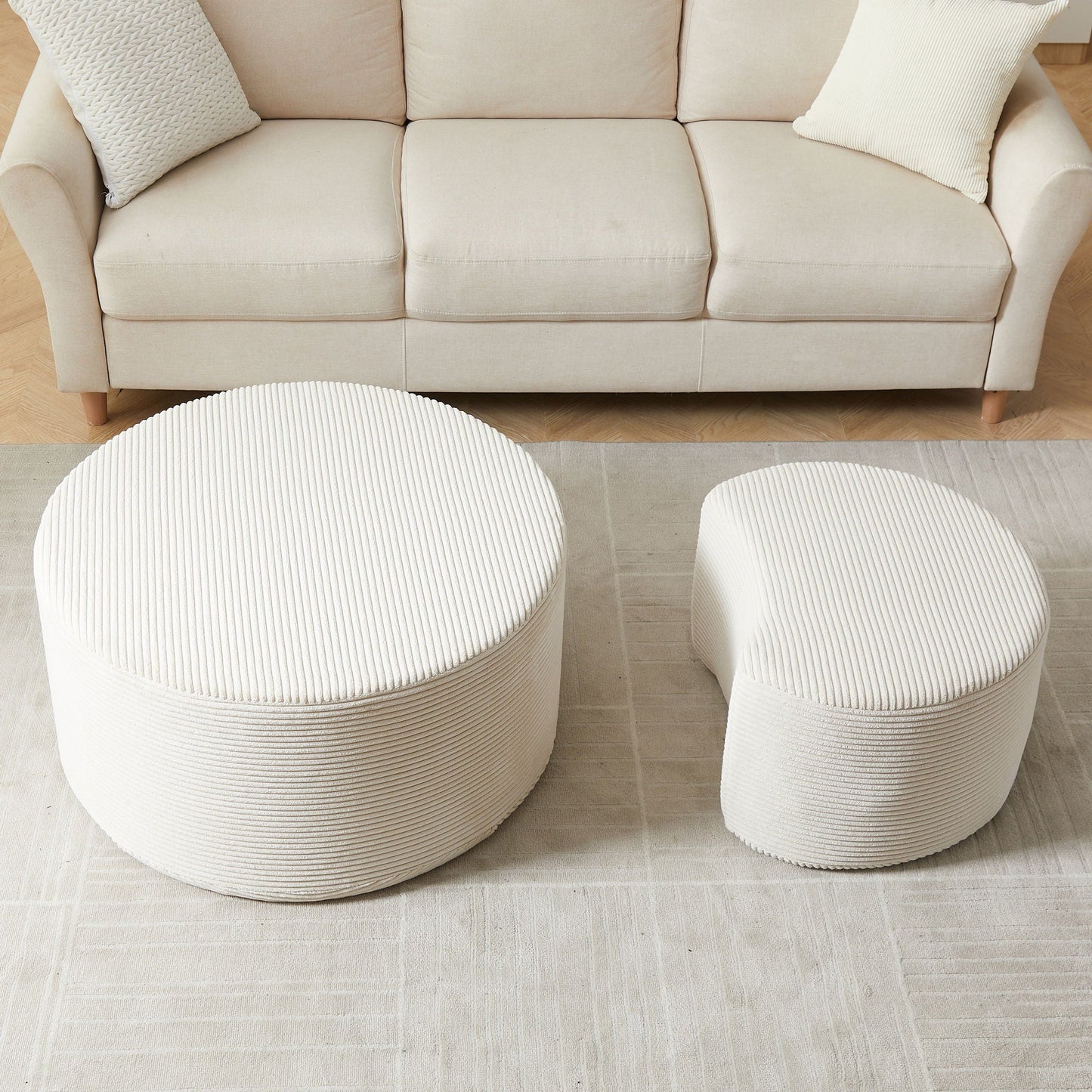 Modern Upholstered Round Coffee Table For Living Room (Set of 2)