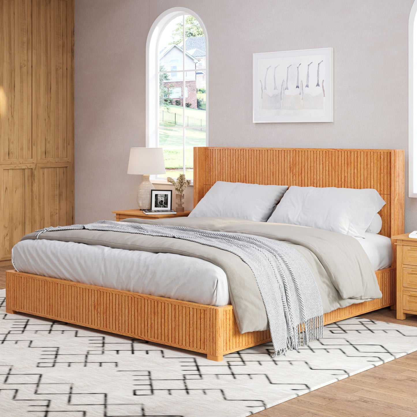 Platform Bed Frame With Headboard, Floor Standing Design