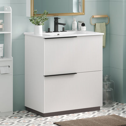 Fluted Bathroom Vanity With Ceramic Sink and Soft-Close Slides