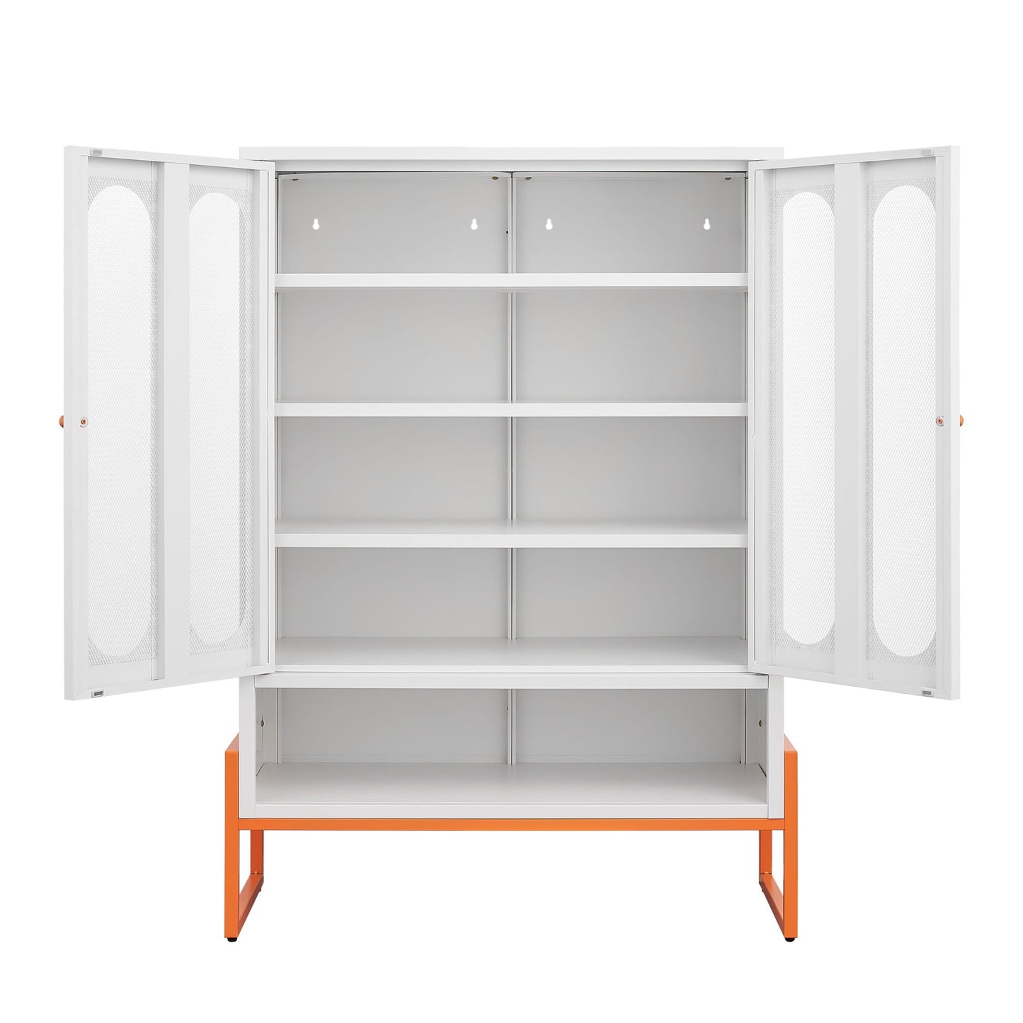 Modern Metal Shoe Cabinet With DoublebSided Doors And Adjustable Partitions