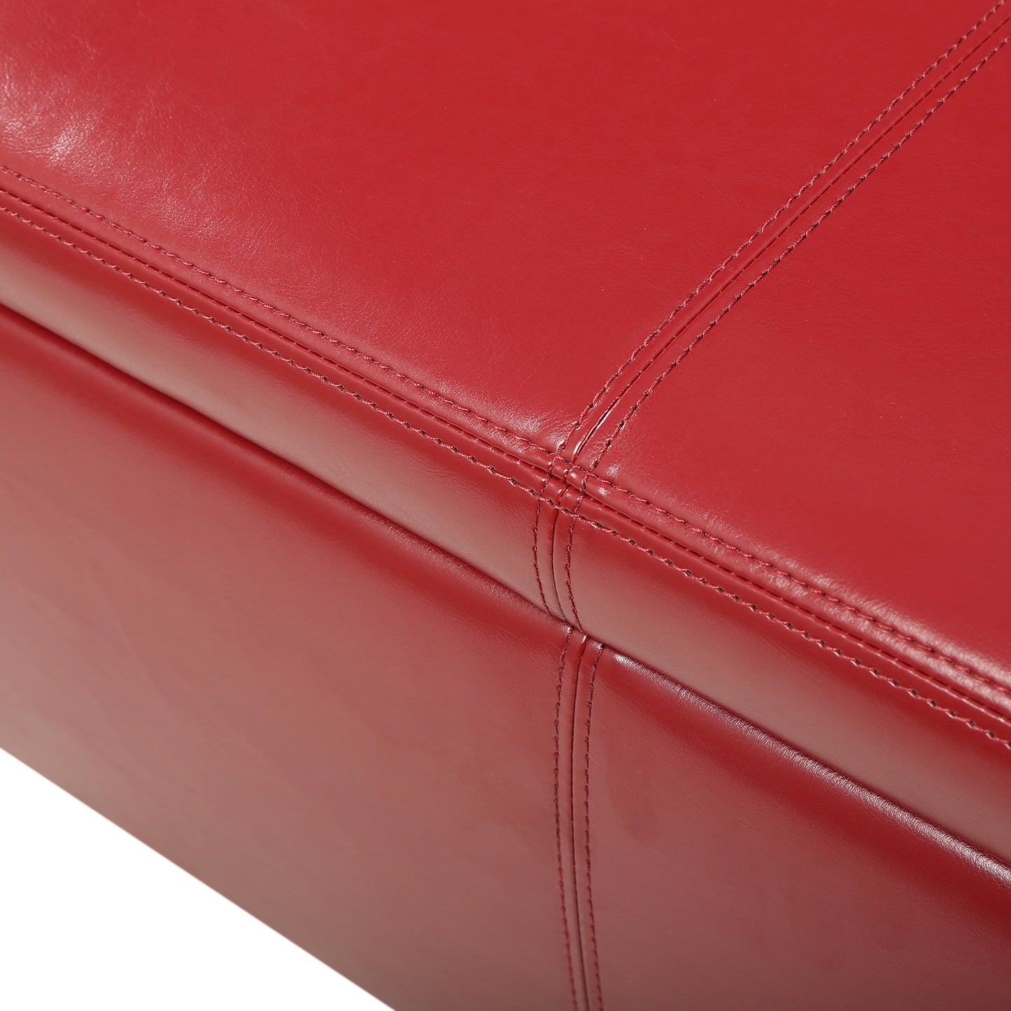 Upholstered PU Leather Storage Ottoman, Solid Wooden Legs