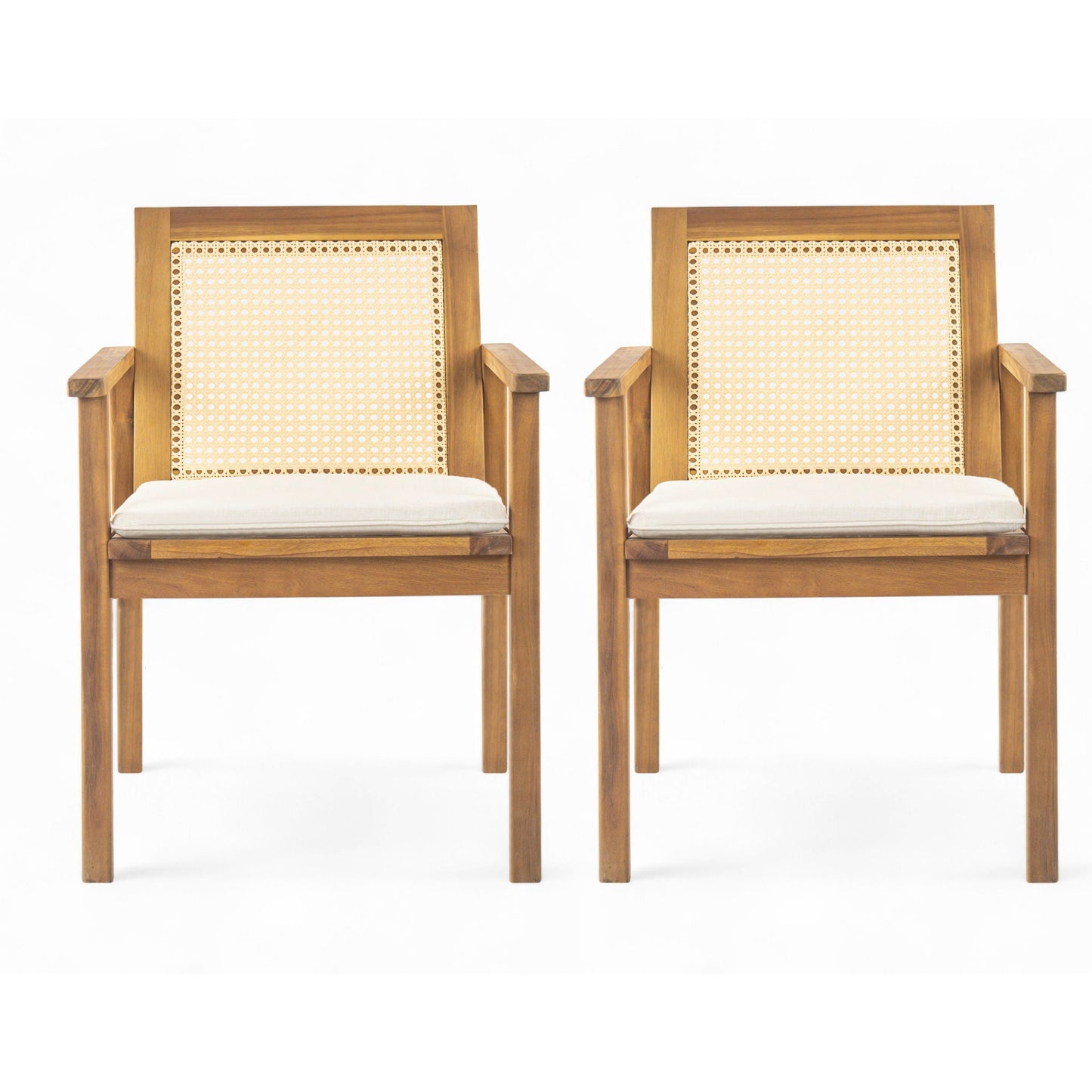 Preston Outdoor Dining Chair With Cushion Set of 2 - Teak / Beige