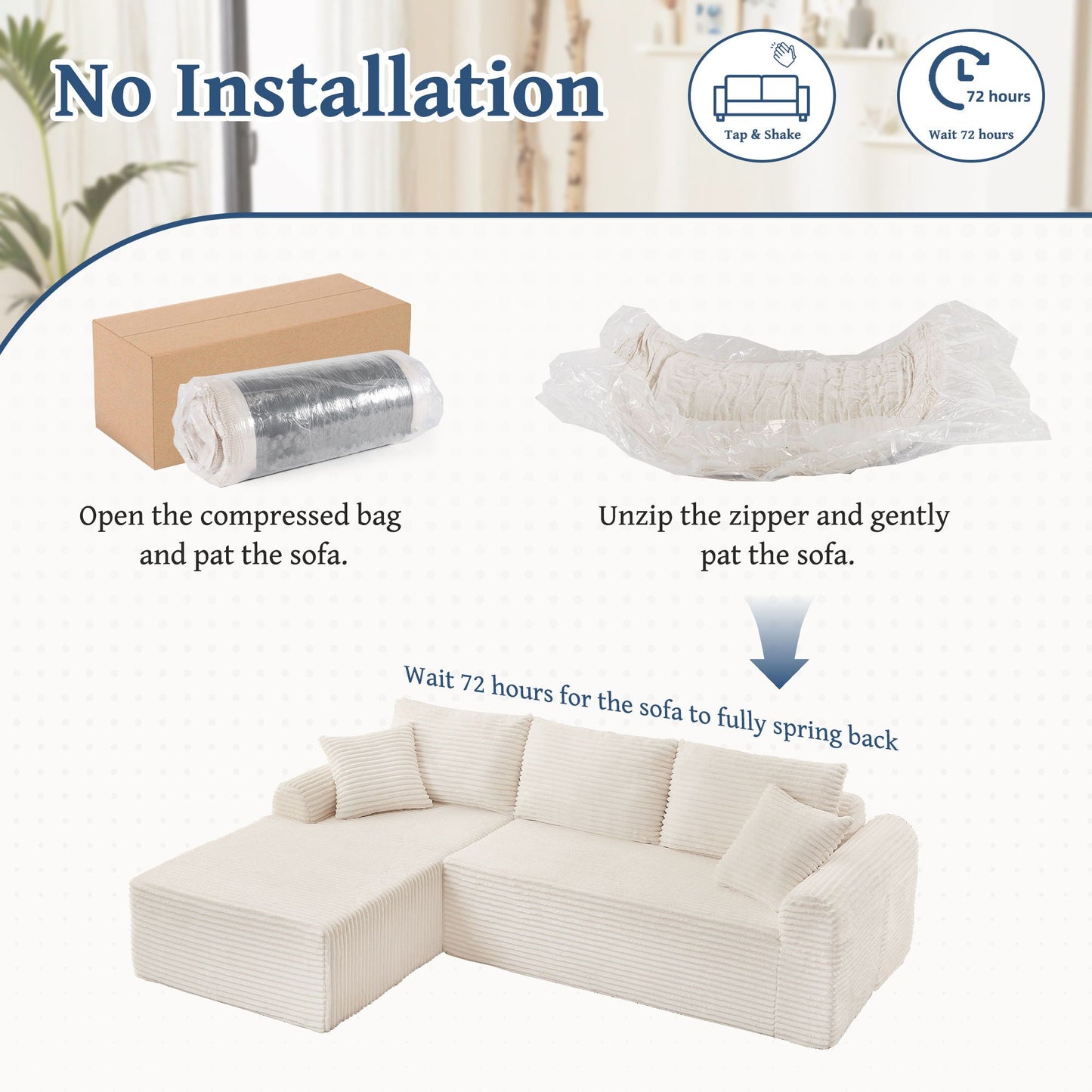 Modular Sectional With Arched Armrests, Includes 3 Back Cushions & 2 Throw Pillows