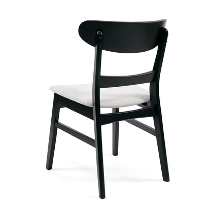 Set of 2 Mid-Century Dining Chairs - Upholstered Seat, Rubberwood Legs