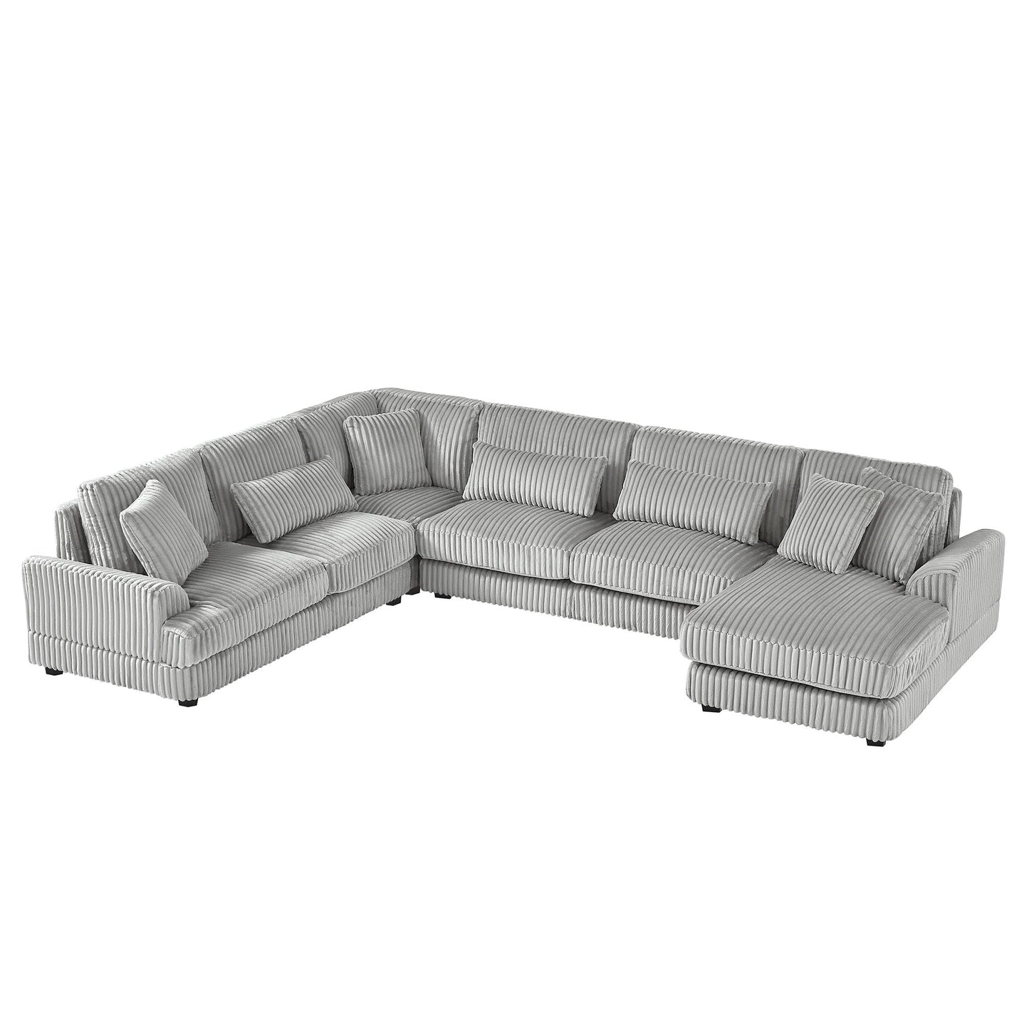 U - Shaped Sectional Sofa With Chaise Lounge, Oversized Living Room Sofa - Gray