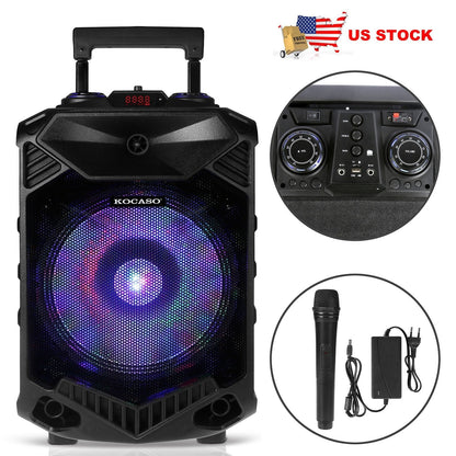 Wireless Party Speaker 12in Woofer Bass Party Speaker w/ Cordless Microphone FM Radio USB Reading MMC Car Slot Aux-In Flashing LED Colorful Lights