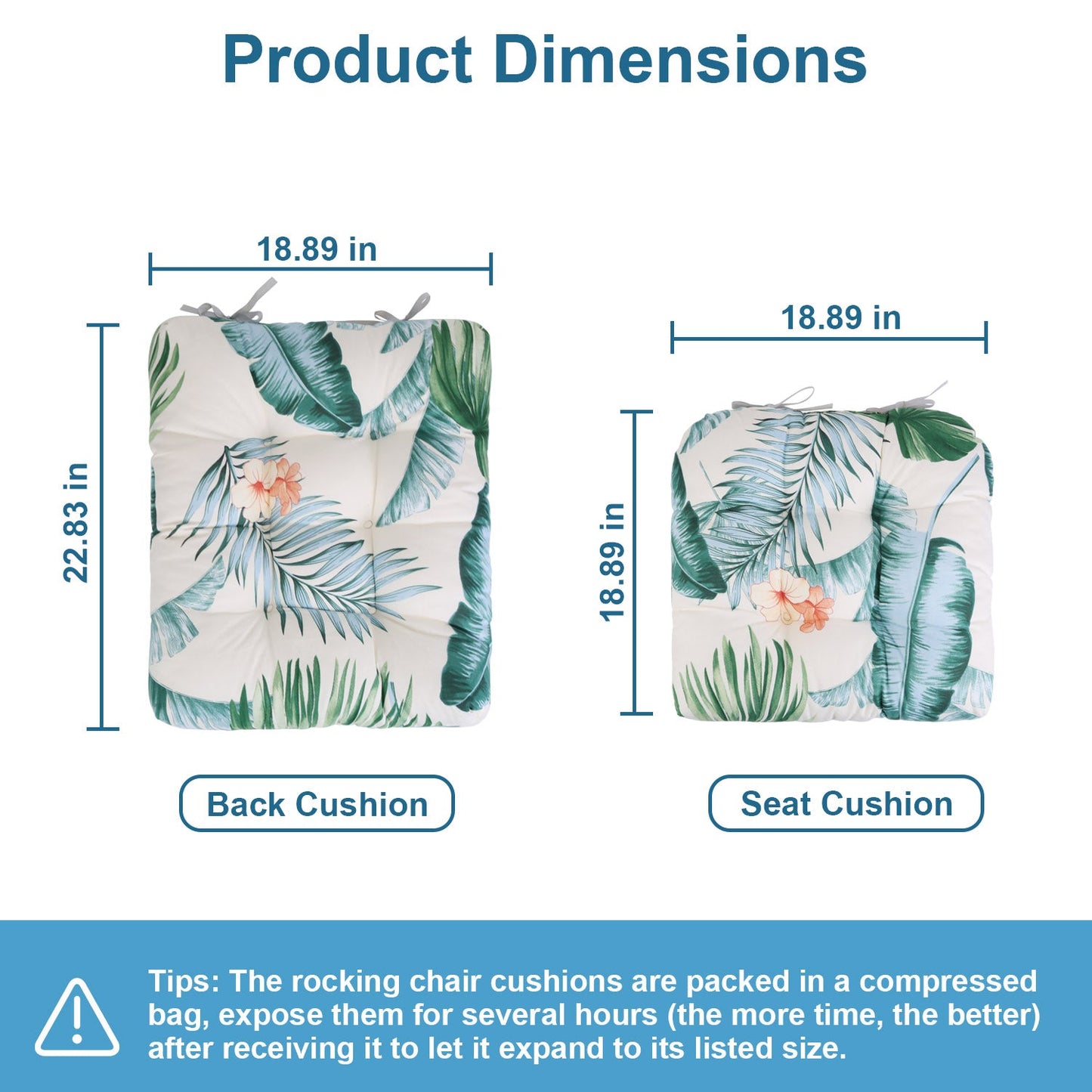 2Pcs Waterproof Rocking Chair Cushion Upper And Lower Back And Seat Sets with Non-Slip Ties Oxford Cloth Surface Polyester Filling Comfortable for Ind